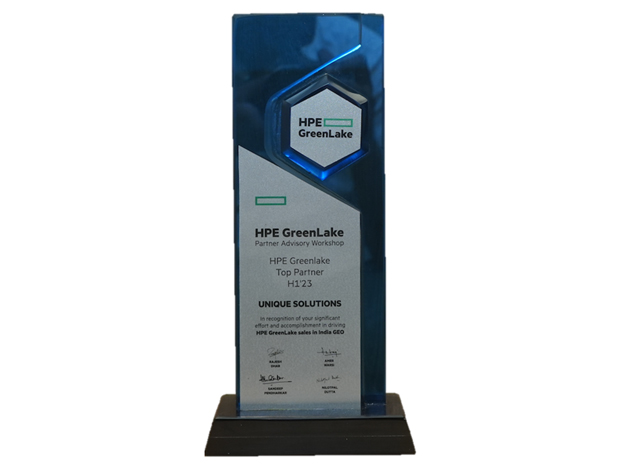 Delighted to share that Unique Solutions has Won an Award for “HPE Greenlake Top Partner”